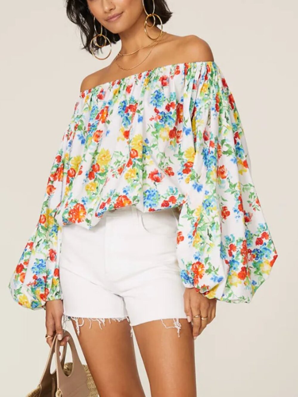 Caroline Constas Andro Top Floral Puffy Sleeve Size L